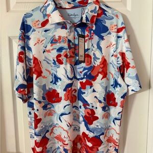 NEW Walter Hagen Large Performance 11 Mens Golf Polo Red White Blue Florals NWT